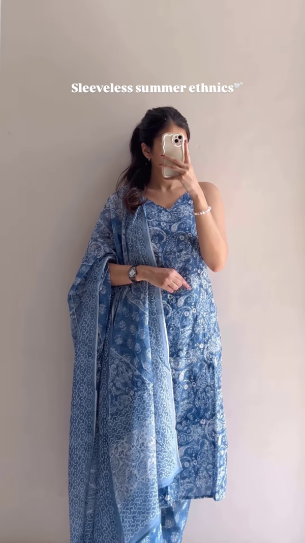 1165-5.png Women’s Sleeveless Light Blue Embroidered Kurta Pant Set with Dupatta – Elegant Summer Ethnicwear