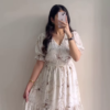 Women’s White Short-Sleeve Dress with Red & Blue Floral Prints
