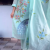 Women’s Light Blue Printed Kurta Churidar Dupatta Set with Floral & Peacock Motifs – Elegant Ethnicwear