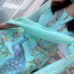 1167-2.png Women’s Light Blue Printed Kurta Churidar Dupatta Set with Floral & Peacock Motifs – Elegant Ethnicwear