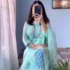 Women’s Light Blue Printed Kurta Churidar Dupatta Set with Floral & Peacock Motifs – Elegant Ethnicwear