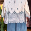 Women’s White Floral Embroidered Kurti with Blue Straight Pants – Boutique-Friendly Ethnic Summerwear Set
