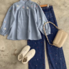 Floral Embroidered Denim & Blouse Set