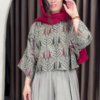 1171-3.png Women’s Red Printed Headscarf with Abstract Top & Gray Wide-Leg Pants – Boho Urban Doorway Portrait Ensemble