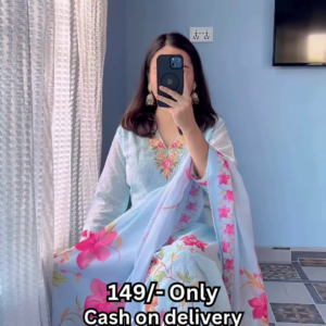 1173-3.png Women’s Light Blue Floral Printed Kurti with Matching Dupatta
