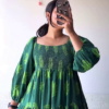 1177-2.png Women’s Leaf-Print Green Maxi Dress with Smocked Bodice and Tiered Skirt – Elegant Casualwear from Summer Portrait Series