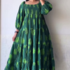 1177-3.png Women’s Leaf-Print Green Maxi Dress with Smocked Bodice and Tiered Skirt – Elegant Casualwear from Summer Portrait Series