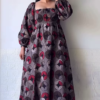 1177-6.png Women’s Leaf-Print Green Maxi Dress with Smocked Bodice and Tiered Skirt – Elegant Casualwear from Summer Portrait Series
