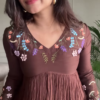 1180-3.png Women’s Brown Floral Embroidered Maxi Dress with Pleated Skirt – Elegant Indo-Western Casualwear