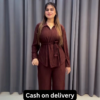 Women’s Maroon Belted Kurti with Matching Straight Pants – Casual Ethnicwear with Layered Elegance