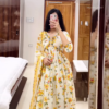 Women’s Yellow Floral Printed Kurti with Red Neckline Border – Ethnic Everyday Ensemble with Seasonal Charm