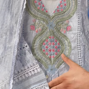 1189-3.png Women’s Light Blue Lace Kurti with Pink Floral Embroidery & Tassel Details – Ethnicwear Set with Sheer Dupatta