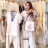 Women’s White Ethnicwear Set with Multicolor Geometric Embroidery & Free Printed Bag – Boutique-Ready Co-Ord with Gift Inclusion