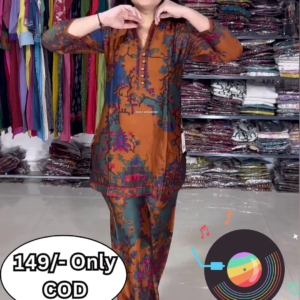 1191-2.png Women’s Multicolor Abstract Printed Kurti with Matching Pants – Ethnic Fusion Co-Ord Set with Music-Themed Backdrop