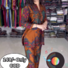 Women’s Multicolor Abstract Printed Kurti with Matching Pants – Ethnic Fusion Co-Ord Set with Music-Themed Backdrop