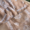 1196-7.png Beige Sheer Embroidered Fabric Panel with White Floral Motifs & Sequin Accents – Ethnicwear Material