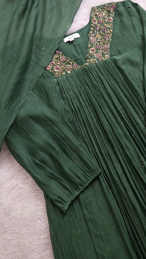Elegant Embroidered Pleated Kurta Set