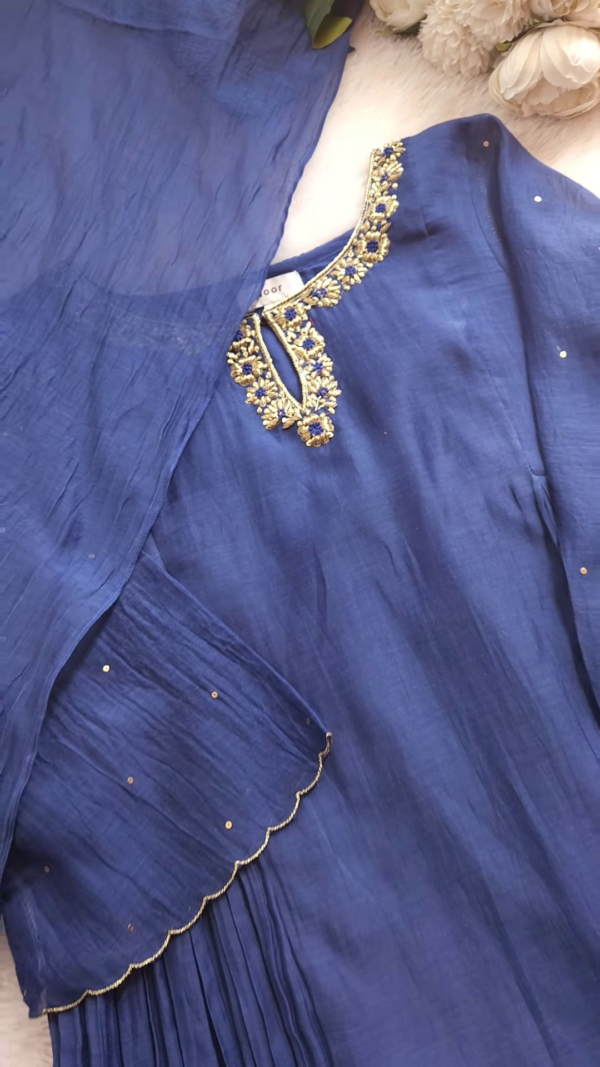 Elegant Embroidered Pleated Kurta Set
