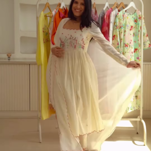 1202-1.png Women’s White Floral Embroidered Long Dress with Scalloped Neckline & Hem – Boutique Ethnicwear with Flowing Silhouette