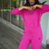 Unisex Bright Pink Tracksuit with Drawstring Joggers & Printed Sweatshirt – Casual Athleisure Set Styled with White Sneakers