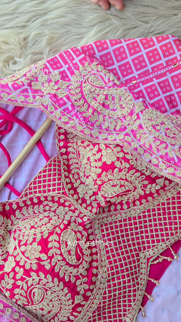122-2.png Hot Pink Embroidered Cape Dress