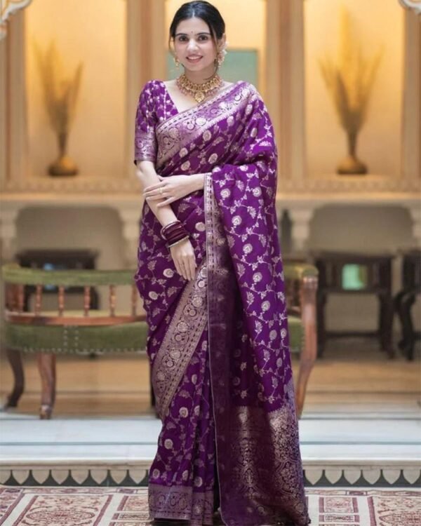 122_3585eb90-7606-4eab-8549-718c00ab44ba-1.jpg Purple Color Banarasi Jacquard With Zari Work Saree
