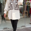 White & Black Embroidered Oversized Shirt