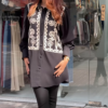 White & Black Embroidered Oversized Shirt