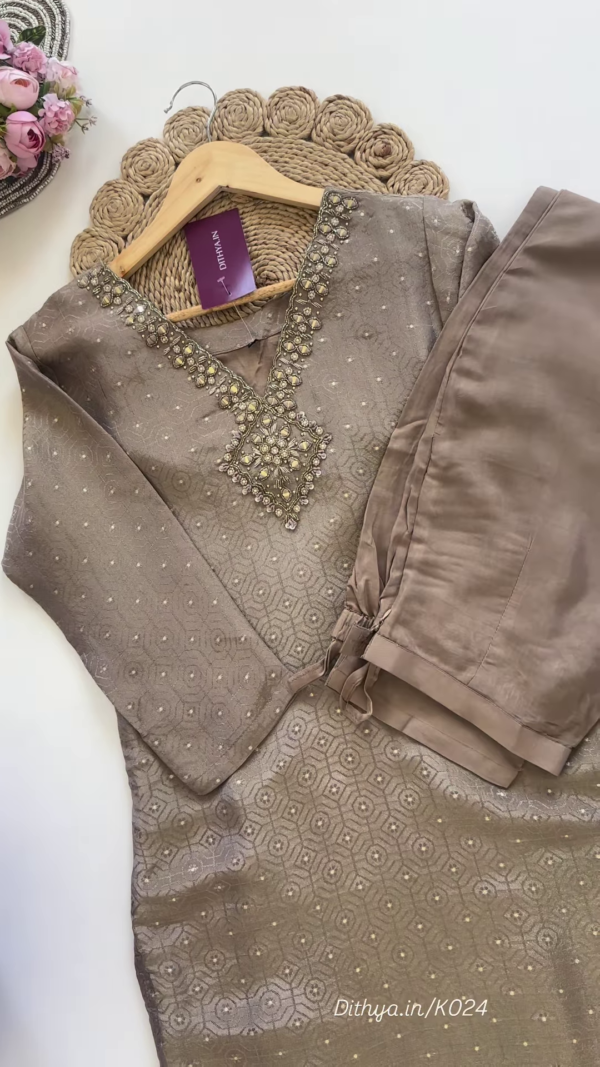 Elegant Brown Embellished Kurta Set