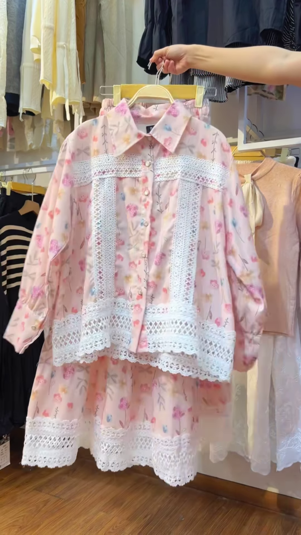 Elegant Pink Floral Embroidered Lace Shirt