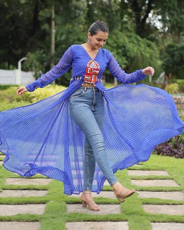 127_c03294ae-3f08-4fb1-839b-8aaa03588e58-1.jpg Blue Color Georgette Laheriya Print Navratri Kurti