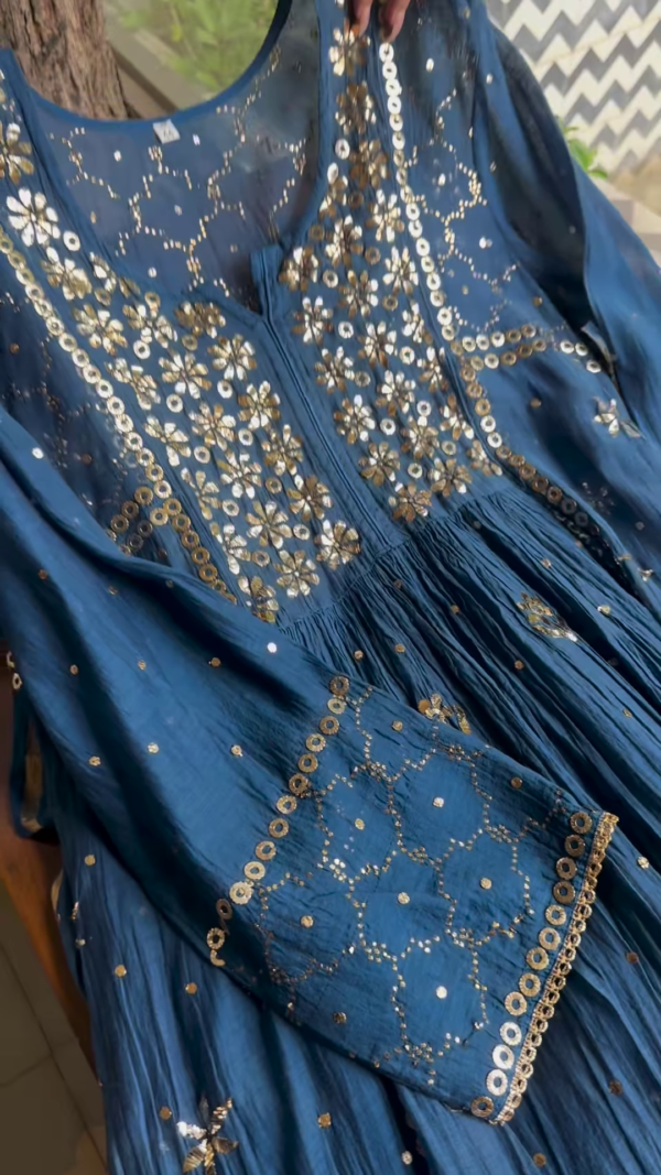 Royal Blue Mirror Work Anarkali Kurta
