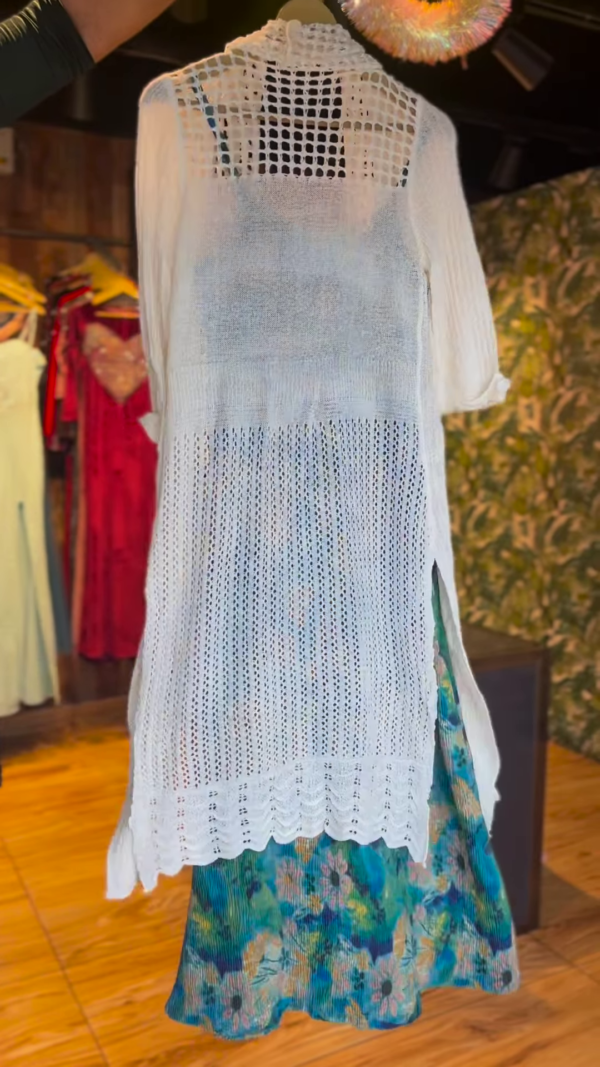 Boho Chic Floral Maxi Dress with Crochet Shrug