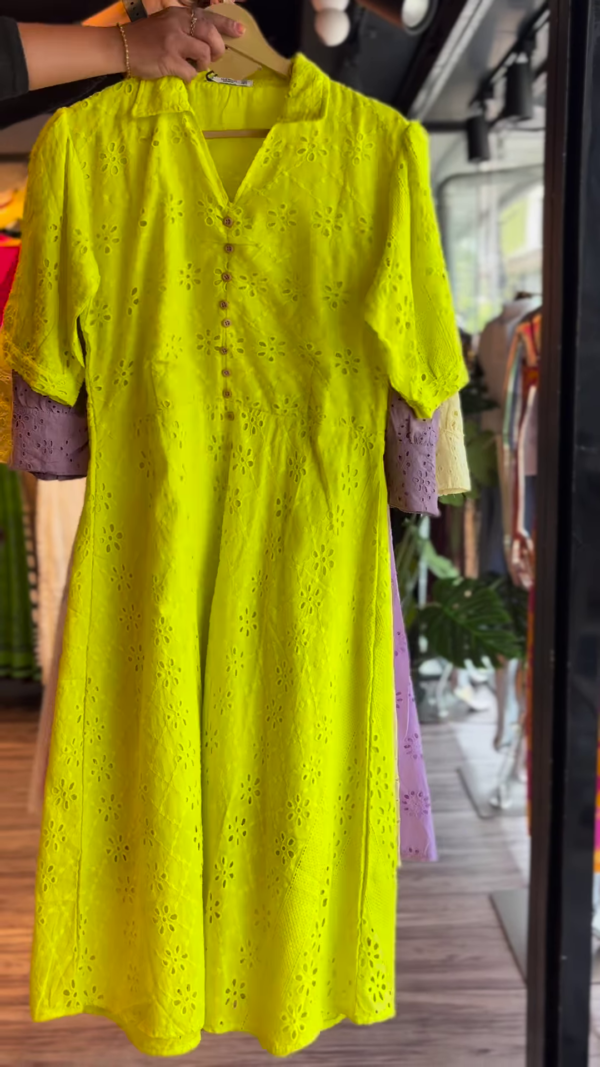 136-2.png Sunshine Yellow Embroidered Cotton Midi Dress