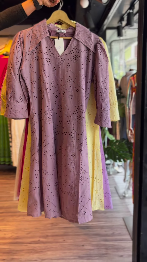 136-3.png Sunshine Yellow Embroidered Cotton Midi Dress