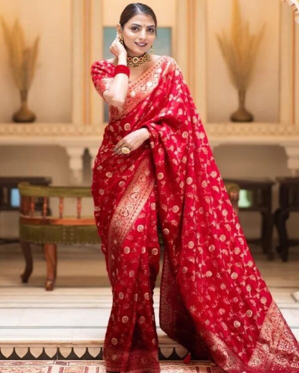 142_3ccfe9a4-0500-4787-8d92-ac89bd11752b-1.jpg Red Color Banarasi Jacquard With Zari Work Saree