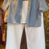 Embellished Denim Coord Set with White Wide-Leg Pants