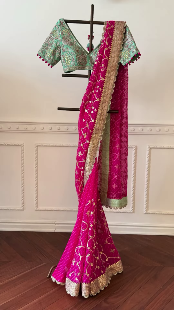 177-1.png Regal Pink & Green Hand-Embroidered Lehenga Set