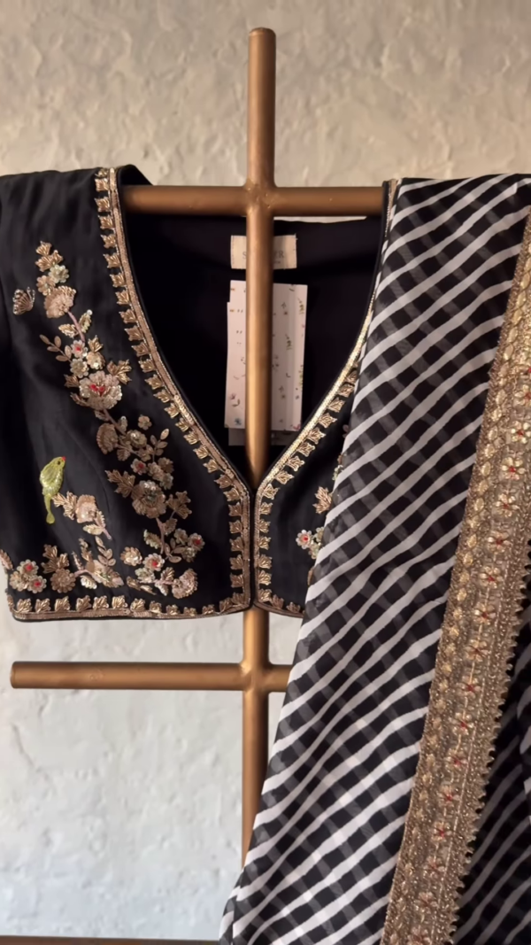 Black & Gold Hand-Embroidered Saree Set