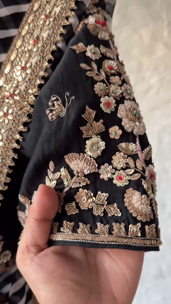Black & Gold Hand-Embroidered Saree Set