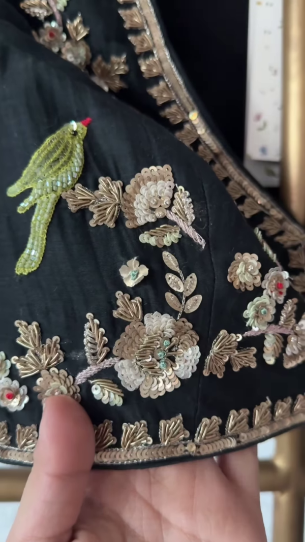 Black & Gold Hand-Embroidered Saree Set