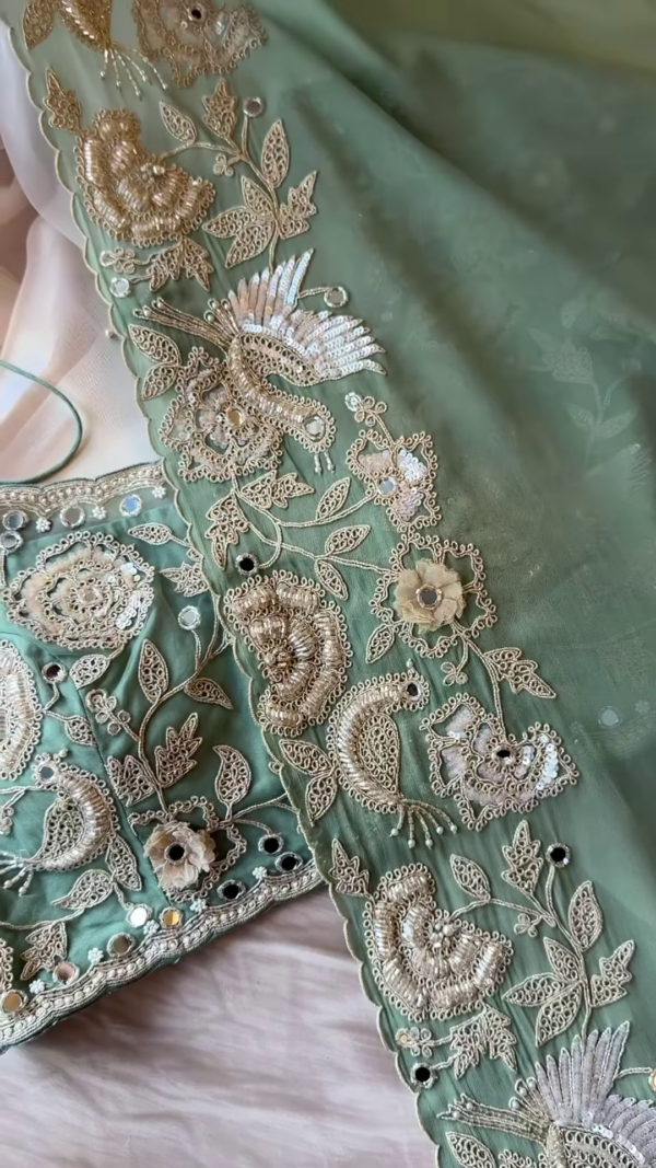 Yellow Hand-Embroidered Designer Blouse & Dupatta Set