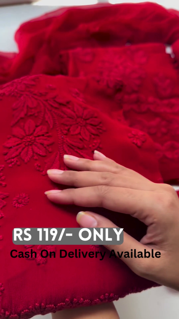 Red Floral Embroidered Three-Piece Suit