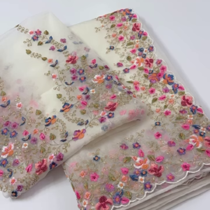 18-1-2.png Ivory Organza Dupatta with Multicolor Floral Embroidery