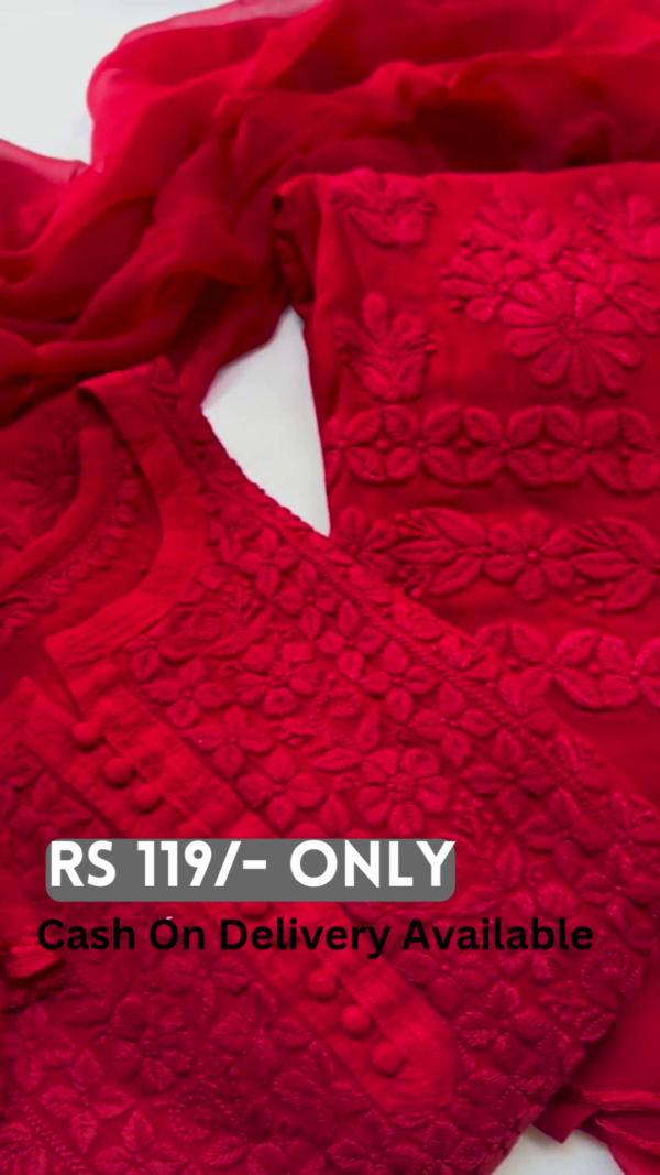 Red Floral Embroidered Three-Piece Suit