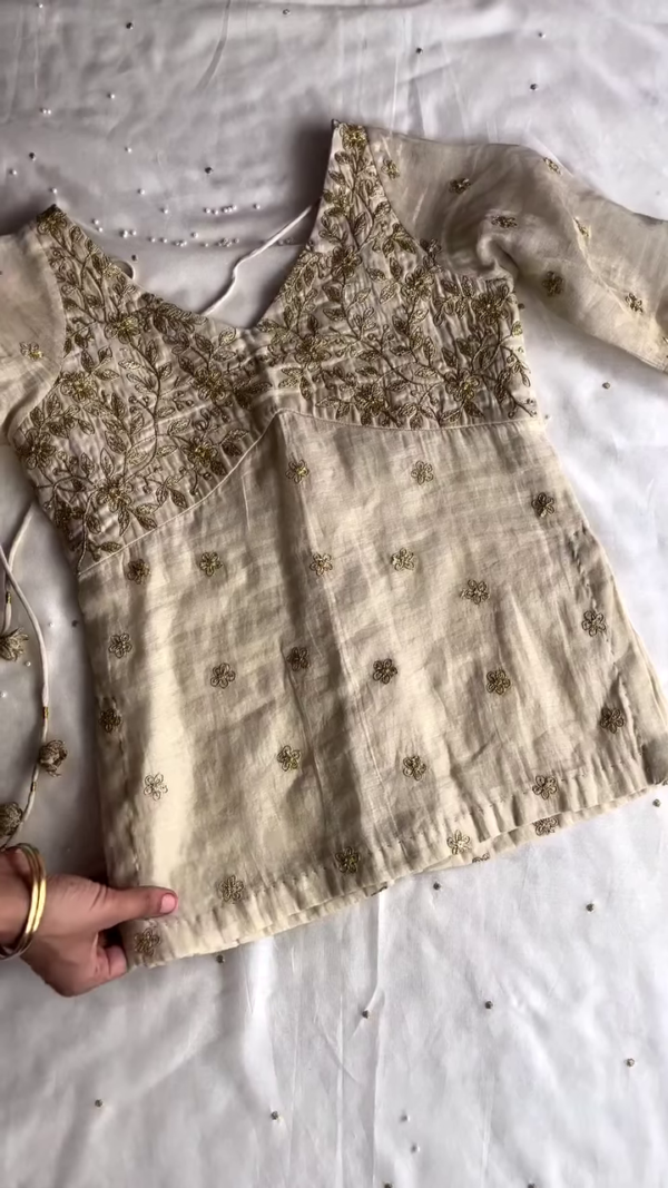 Elegant Ivory Hand-Embroidered Organza Lehenga Set