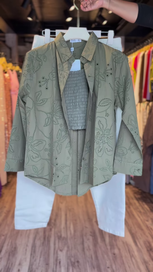 Olive Green Eyelet Embroidered Coord Set