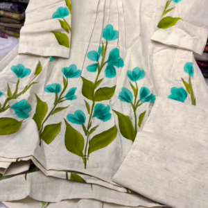 2-1-1.png Cream Hand-Painted Floral Kurti with Pant – Elegant Ethnic Wear Set