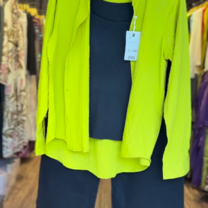 20-1-1.png Lime Green Crinkle Shirt & Black Co-ord Set