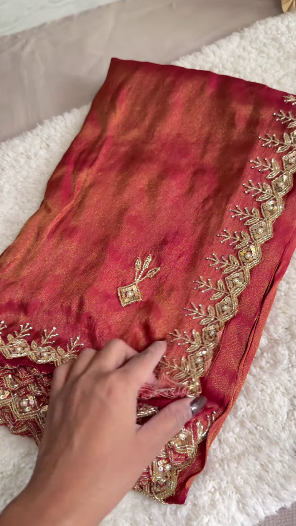 201-1.png Royal Red Silk Suit with Heavy Embroidery